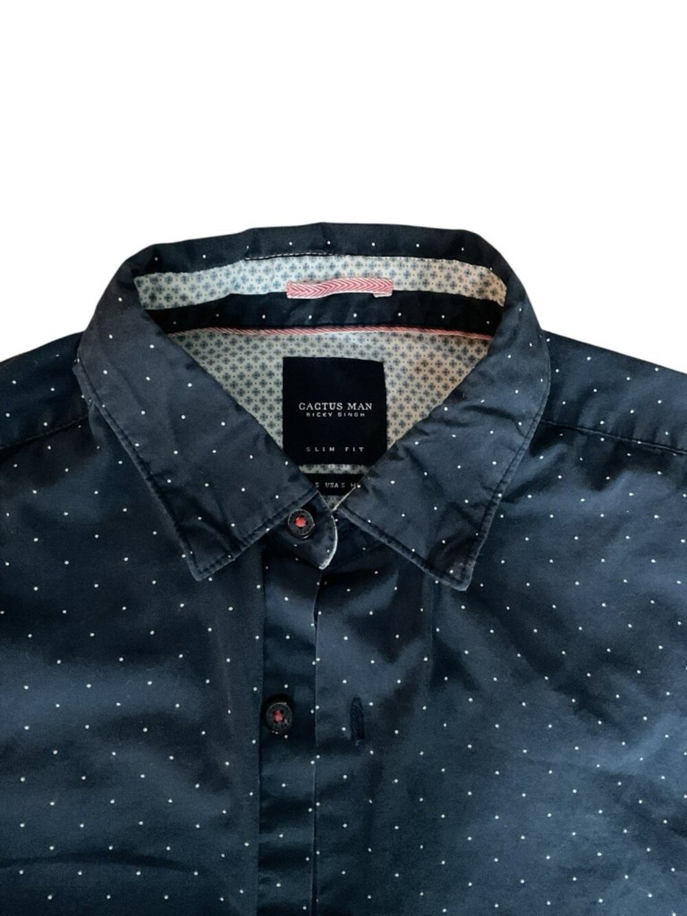 Cactus Man Ricky Singh Button-Down Shirt Slim Fit Polka Dot Navy Blue Size S